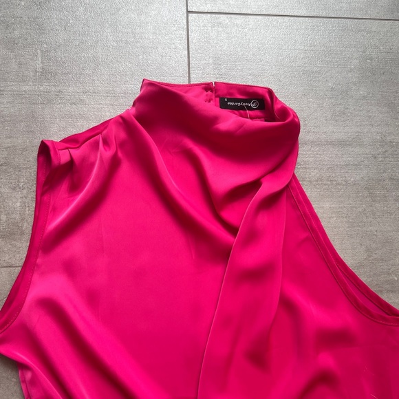 NWT gorgeous pink dress w great style! High neck w one shoulder, faux wrap skirt - Picture 2 of 13